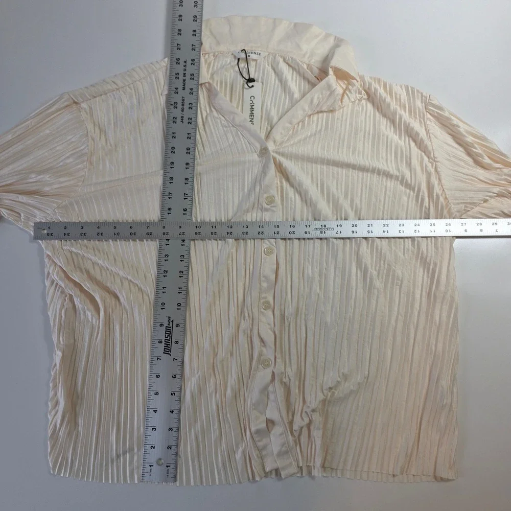 Commense Cream Pleated Plisse Button Down Shirt Long Sleeve Blouse Size M NEW - Picture 9 of 12